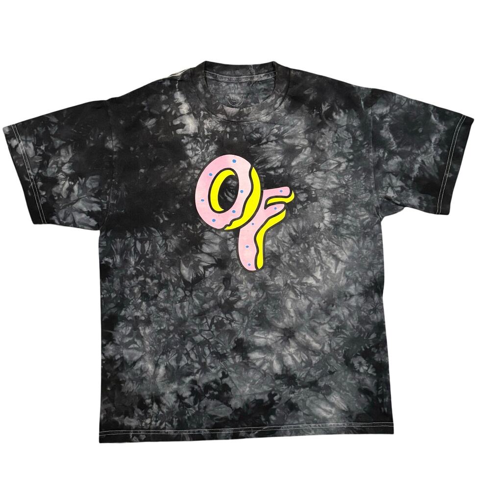 ODD FUTURE Donut Graphic Black Gray Marble Acid Tie Dye T-Shirt Mens Medium